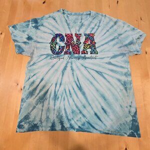 CNA shirt Sz Large t shirt ladies green tie dye animal print colorful